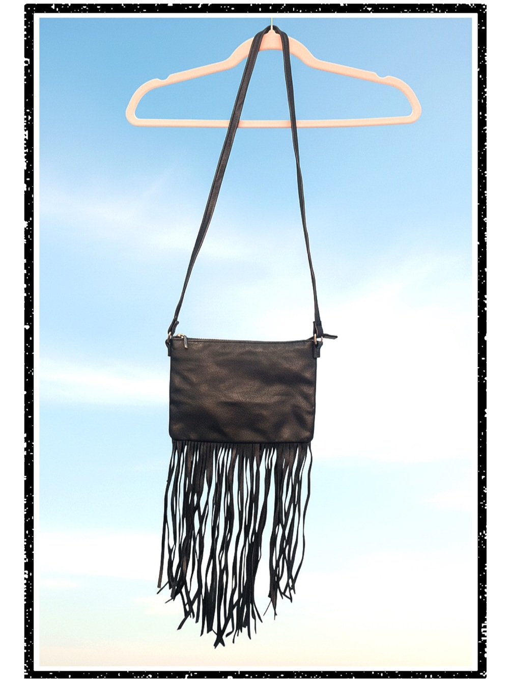 H&M Soft Leather-Like Fringe Boho Crossbody Bag • EUC